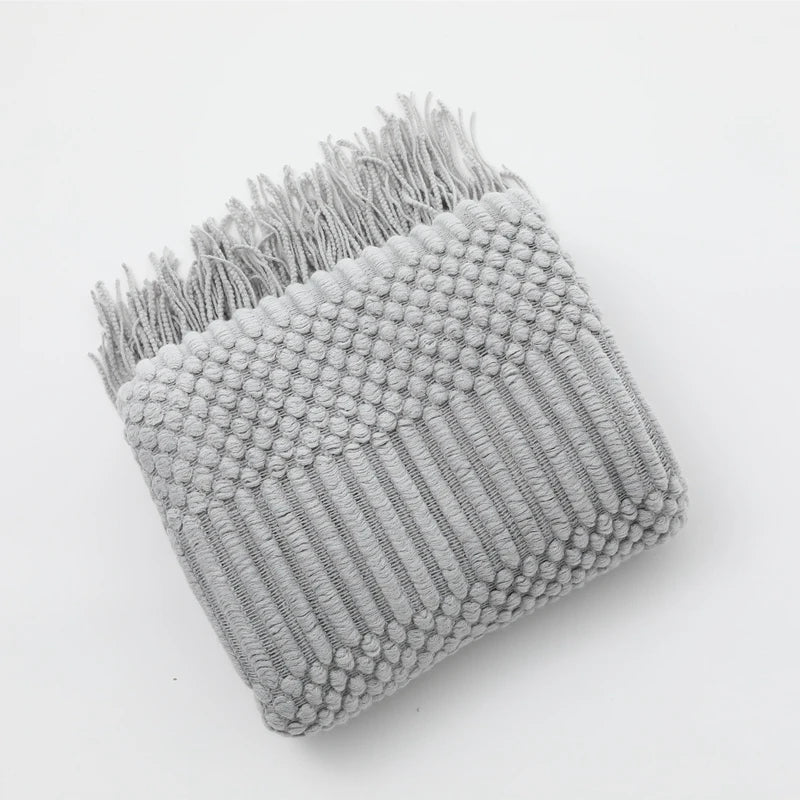 chunky knit throw in textured light grey
