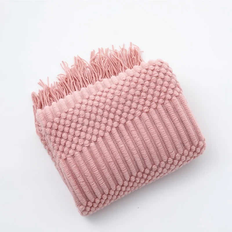 chunky knit throw in textured pink