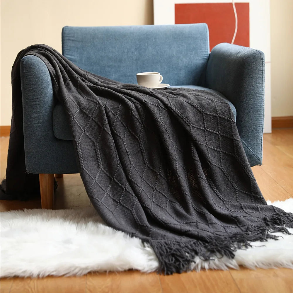 nordic knitted throw in classic smoky grey