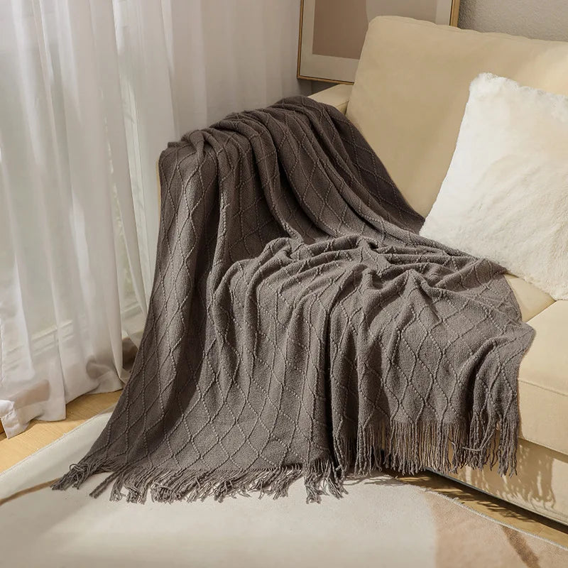 nordic knitted throw in diamond smoky grey