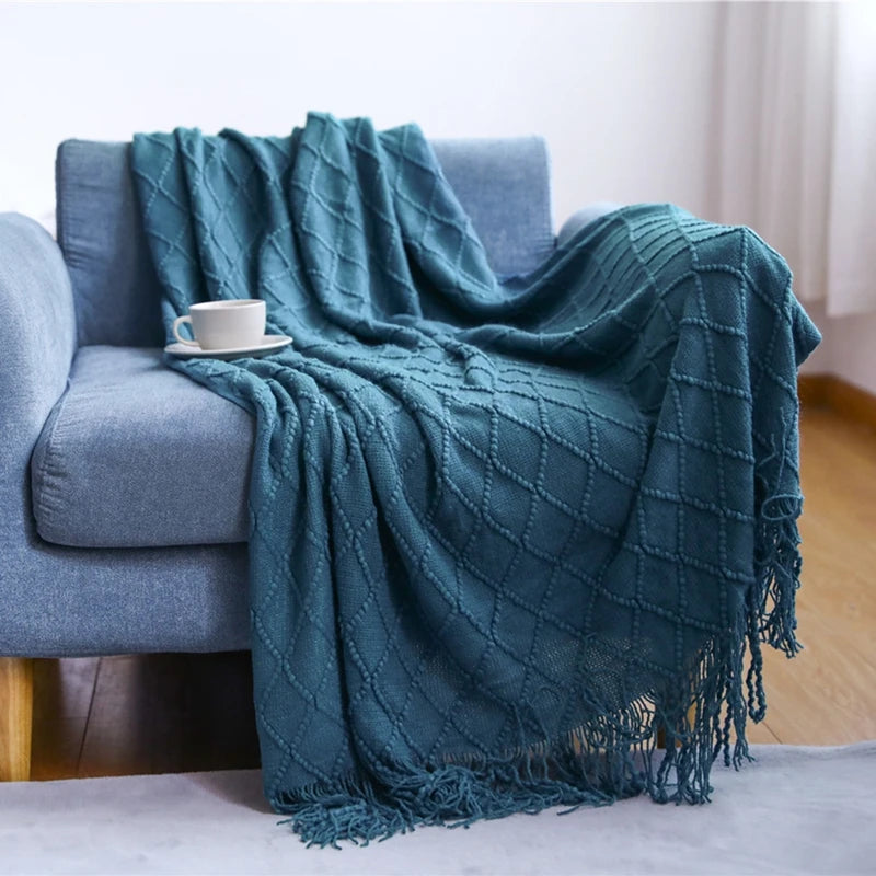 chunky knit throw in diamond morandi blue