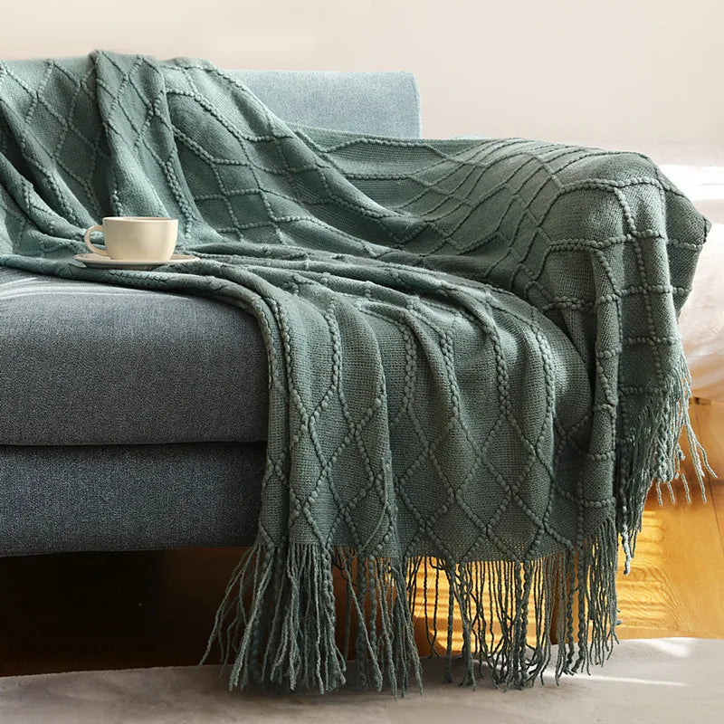 chunky knit throw in classic green