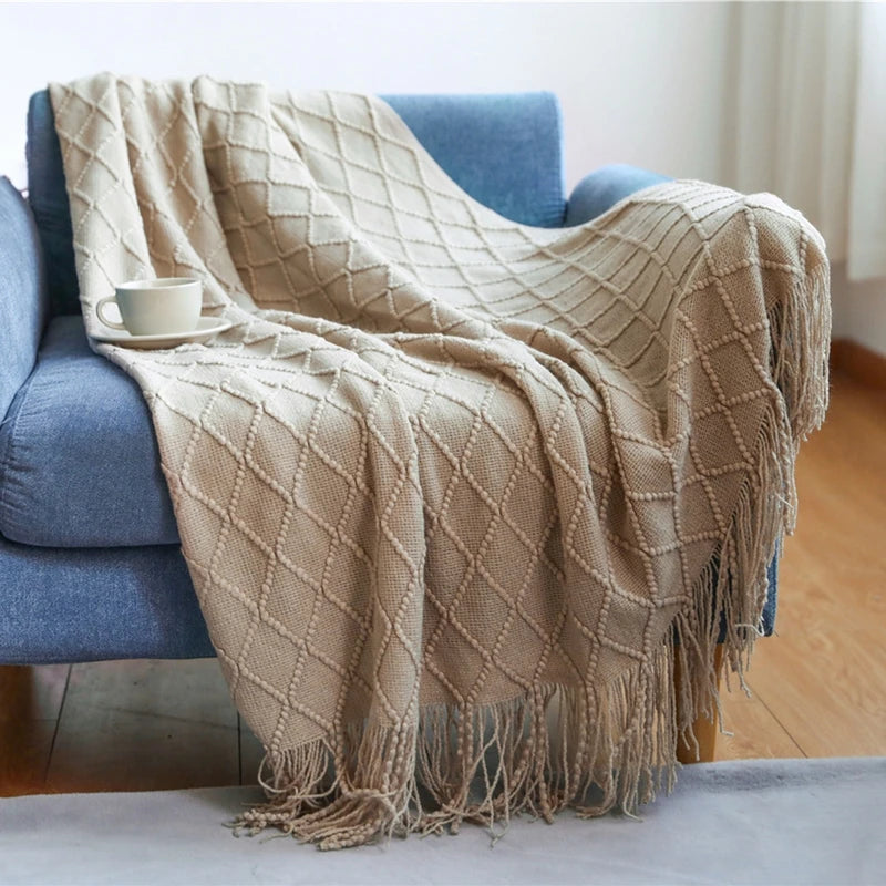 chunky knit throw in diamond khaki