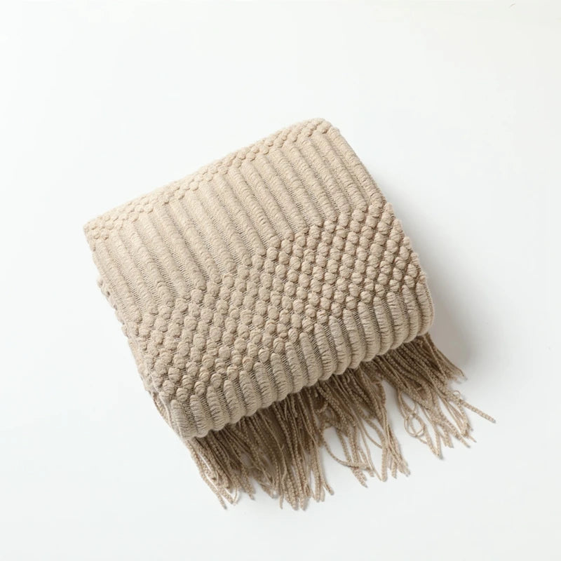 nordic knitted throw in textured khaki