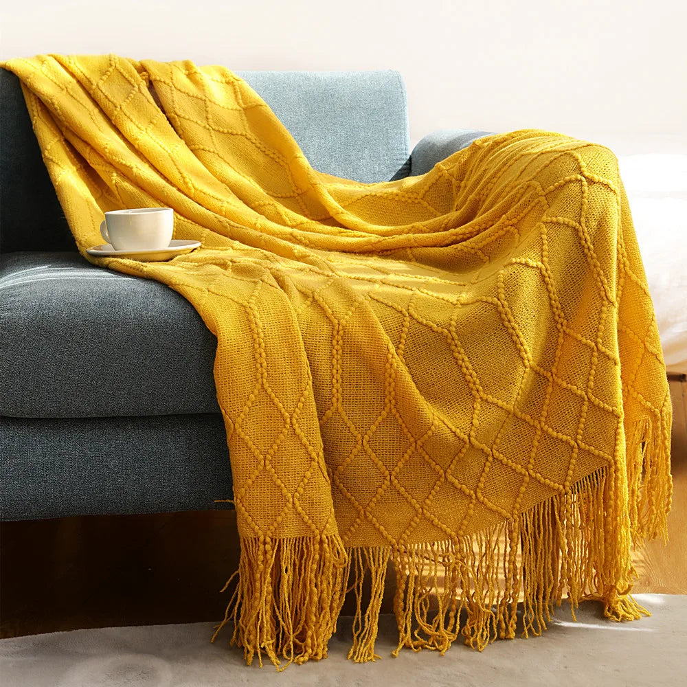 Nordic Knitted Throw with Tassels