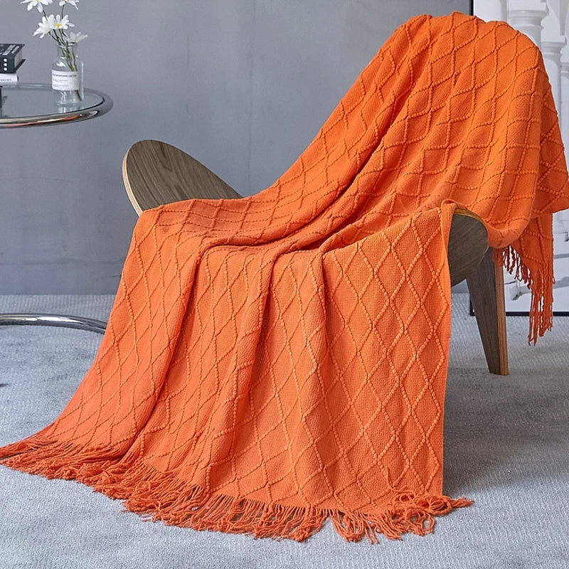 Chunky Knit Throw with Tassels