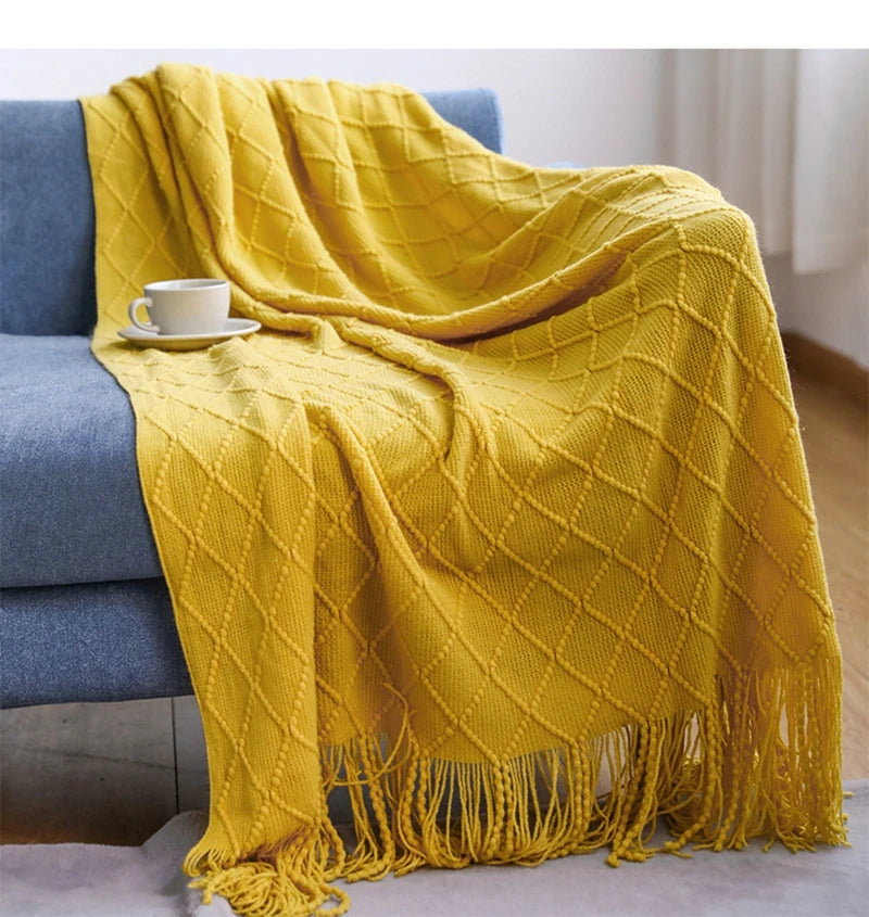 Nordic Knitted Throw with Tassels