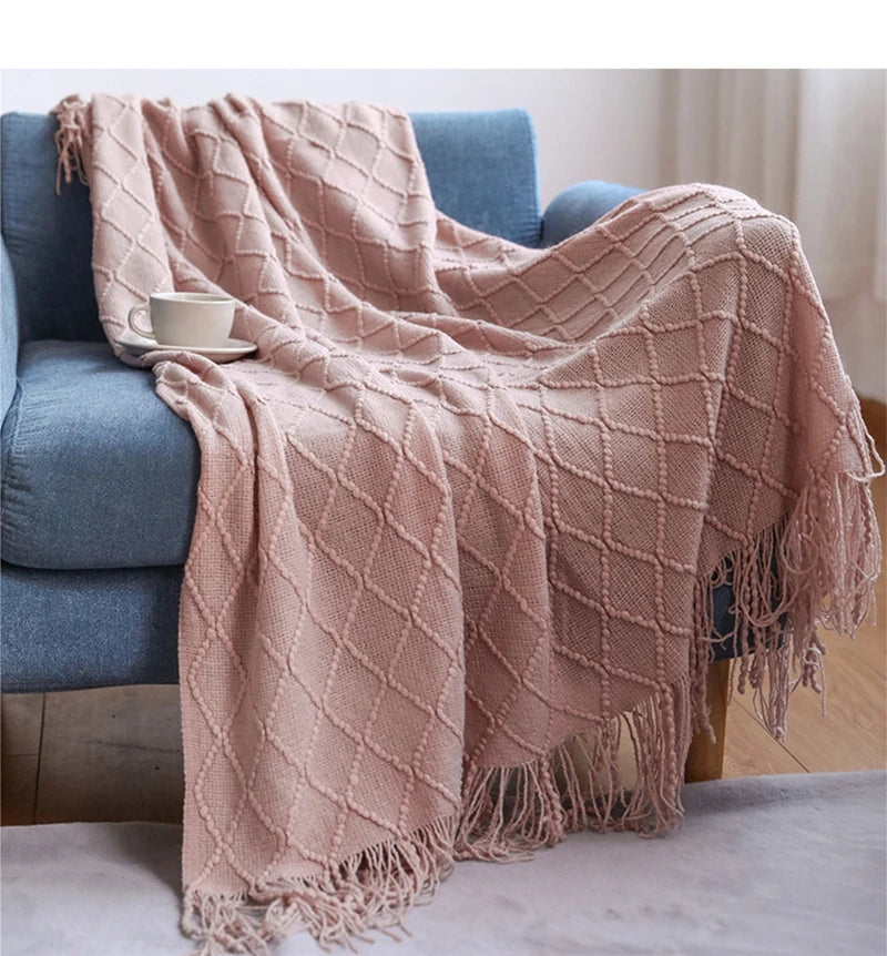 Nordic Knitted Throw with Tassels