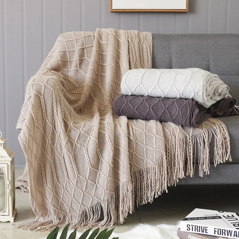 Nordic Knitted Throw with Tassels