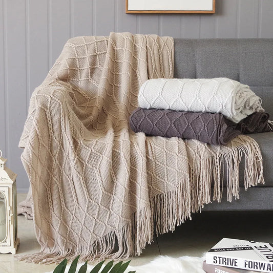 Nordic Knitted Throw with Tassels