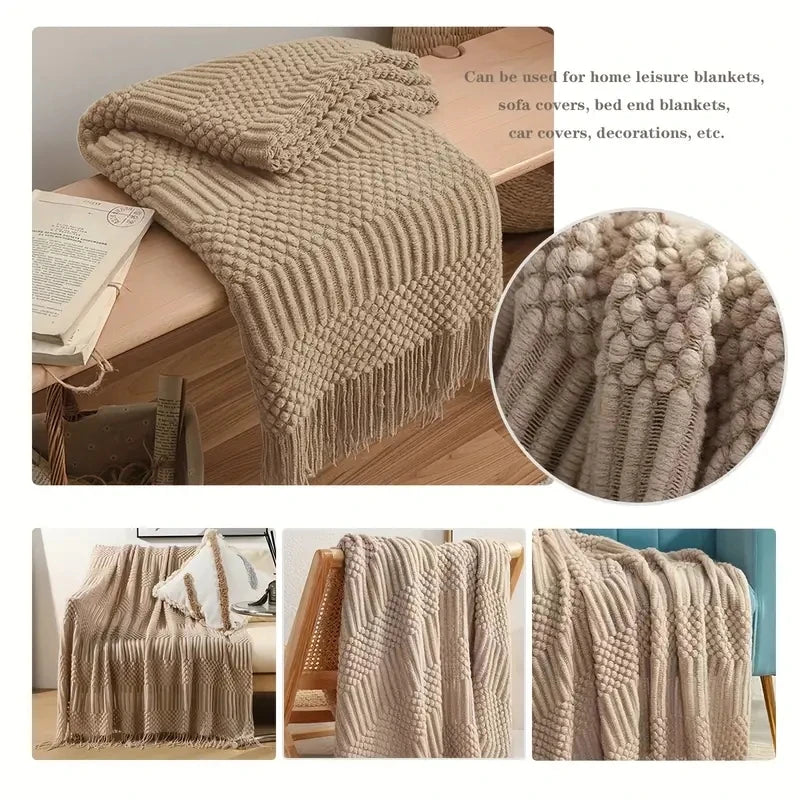 Chunky Knit Throw with Tassels