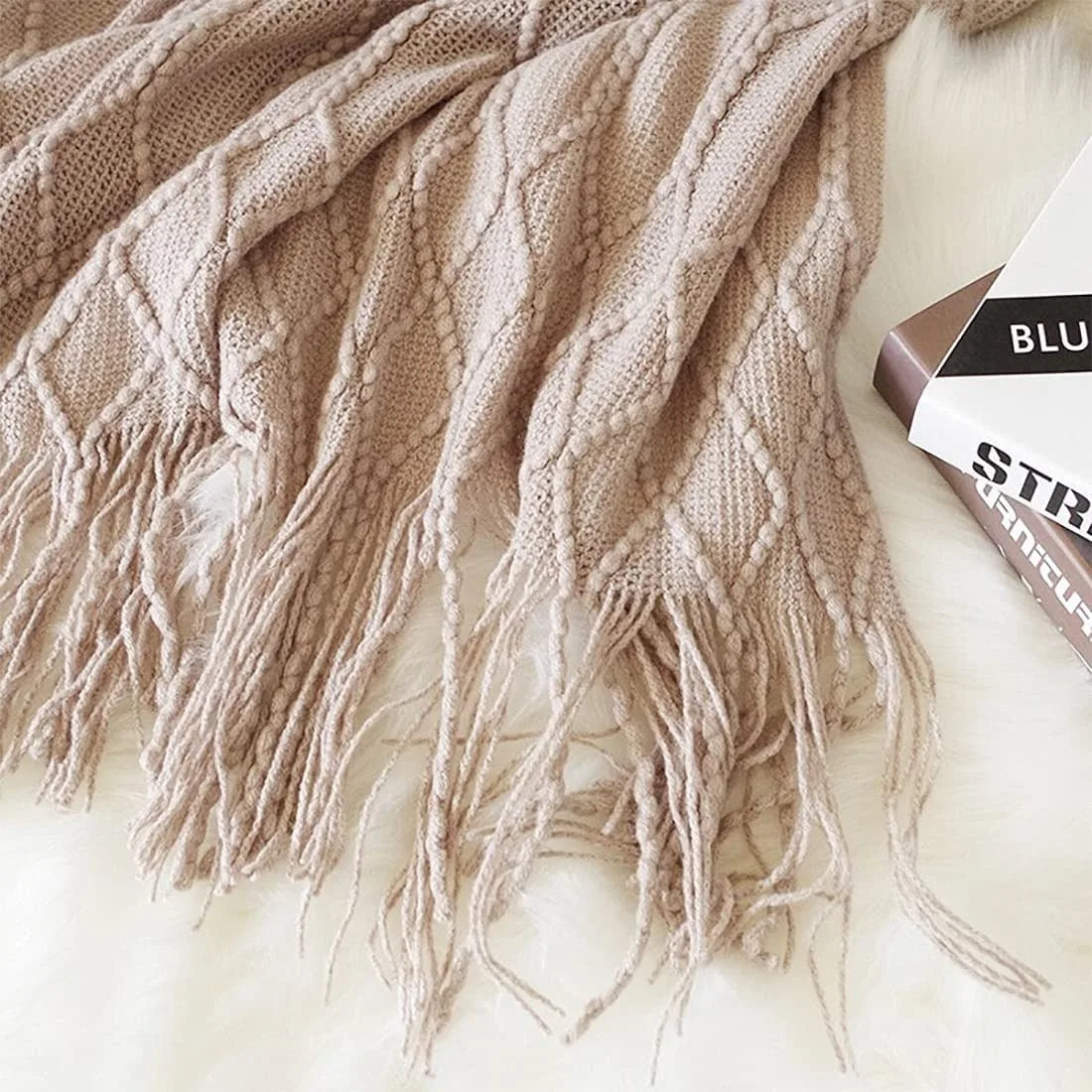 Nordic Knitted Throw with Tassels