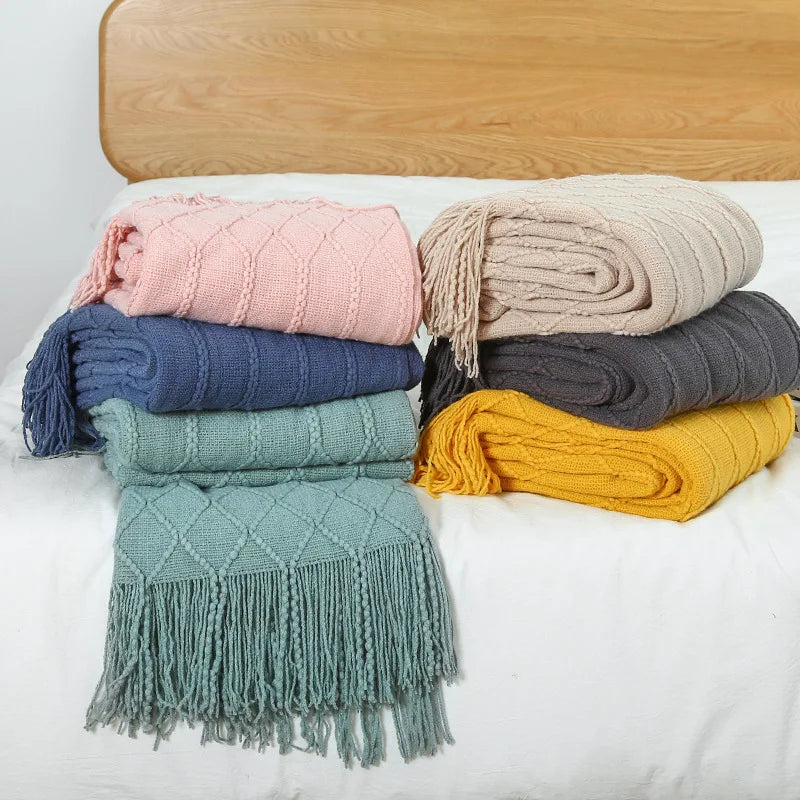 Nordic Knitted Throw with Tassels