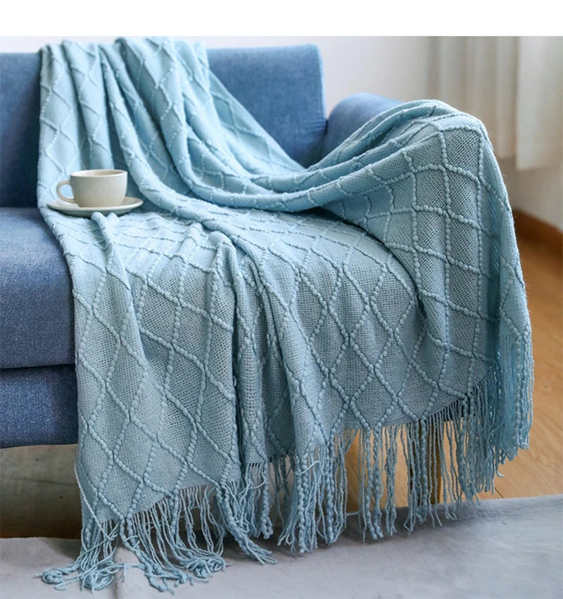 Nordic Knitted Throw with Tassels