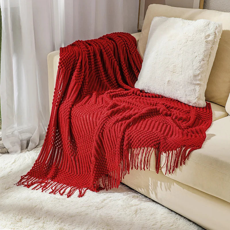 Chunky Knit Throw with Tassels