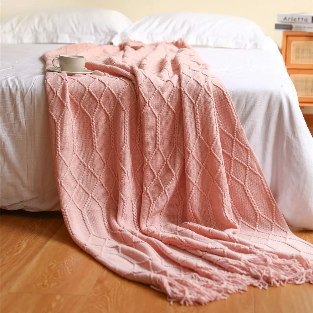 Nordic Knitted Throw with Tassels
