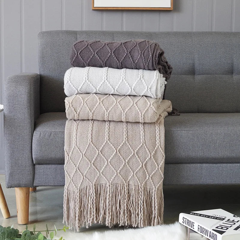 Nordic Knitted Throw with Tassels
