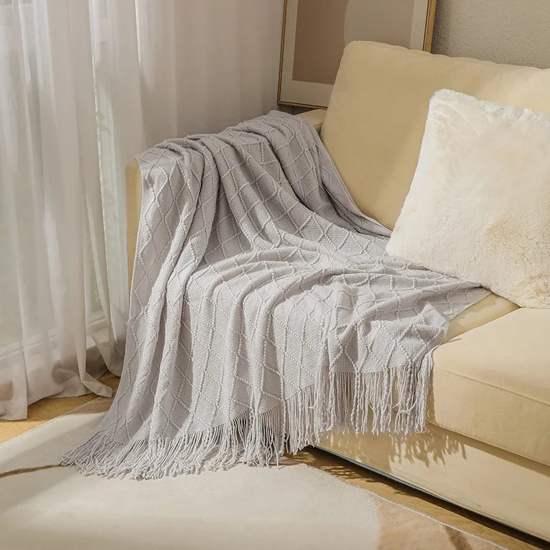 Nordic Knitted Throw with Tassels